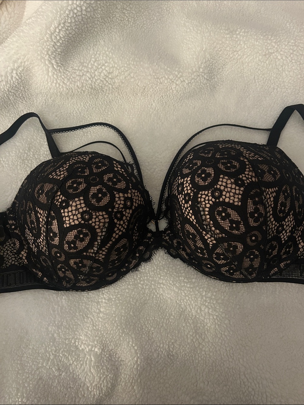 Victoria's Secret Black Lace Push-Up Bra with Floral Overlay